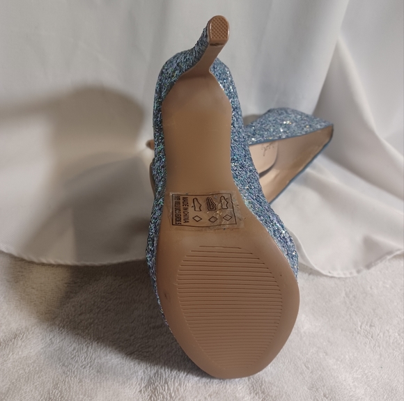 New Qupid 5.5 multi blue glitter platform peeptoe heels - Picture 2 of 6